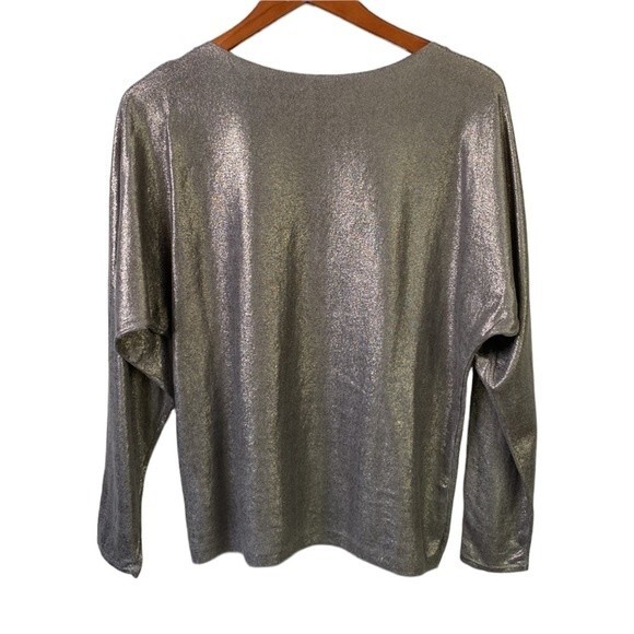Lauren Ralph Lauren Silver Metallic Sweater Top Dolman Long Sleeve Pull Over - Picture 8 of 16